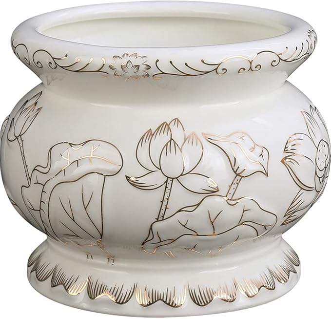 Houlu Small White Ceramic Incense Burner Pot for Praying Buddha, Tibetan Buddhist Altar Worhship Incense Censer - 4 Inches