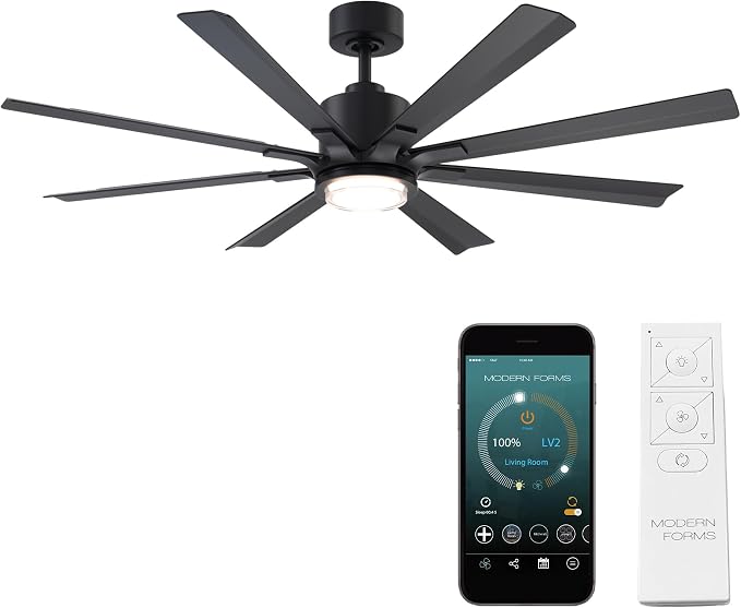 Modern Forms Size Matters Indoor or Outdoor 8-Blade 56in Smart Ceiling Fan in Matte Black with Adjustable CCT 2700-3000-4000-5000K LED Light Kit and Remote Control