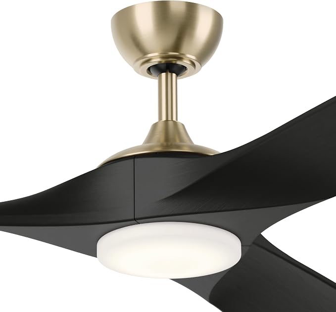 KICHLER Mylo 60 in Modern Ceiling Fan with Light and Remote Control, Solid Wood Blades in Champagne Bronze with Satin Etched Cased Opal Glass, 6-Speed for Bedroom Living Room, 310560CPZ