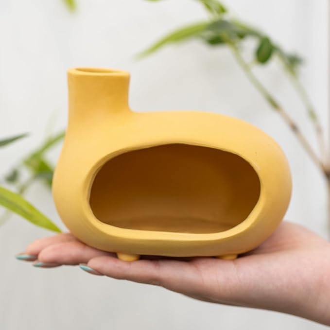 MOUGIGI Yellow Palo Santo Holder with Chimney–Mini Fireplace Incense Burner for Sage Burning, Wood Sticks, Cones&Tealights-Handcrafted Ceramic Smudge Bowl,Aromatic Incense Burner-Yoga Meditation Gift