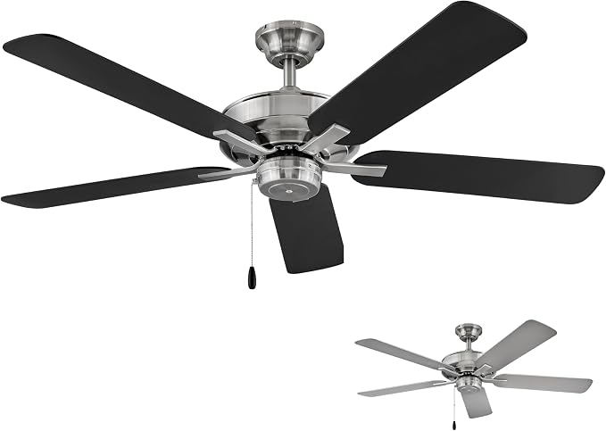 Hinkley Metro 52" Indoor Dual Mount Ceiling Fan, Traditional Style, Reversible Wooden Fan Blades, Brushed Nickel w/Matte Black or Silver Blades, Remote Sold Separately