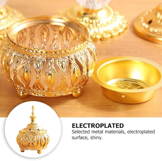 Middle Eastern Style Incense Burner Ornament 4.72X3.54X3.54In Electroplated Metal Incense Holder for Home Decoration