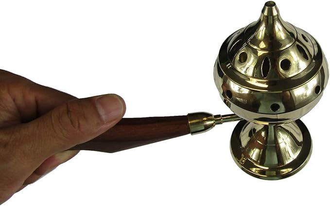 Incense Burner for Purifying, Cleansing, Healing, Metaphysical, Meditation and Wicca (5" Brass Censer Burner with Handle)