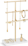 Lolalet 3-Tier Jewelry Organizer Stand, Metal Jewellery Holder, Dresser Display Rack for Necklace Earring Bracelets Rings, Gift for Women Girls -Gold