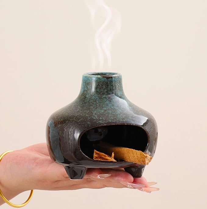 Palo Santo Holder Ceramic,BAOBYAO Blue Palo Santo Burner Incense Holder,Cone Incense Burner Mini Chiminea for Wood Sticks,Aromatic Home Decor for Spiritual Rituals,Yoga,Meditation, 4 * 4 * 4INCH