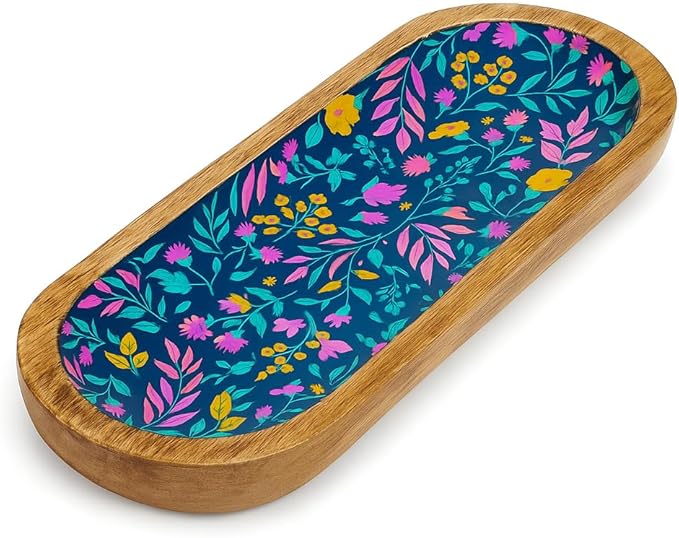TOSQP27 Incense Burner Holder Ash Catcher for Sticks, Home Incent Burner Wooden Handmade Modern Gift Wood Decor – Floral Resin Art Tray | for Aromatherapy, Meditation, Yoga & Home Fragrance Decorative