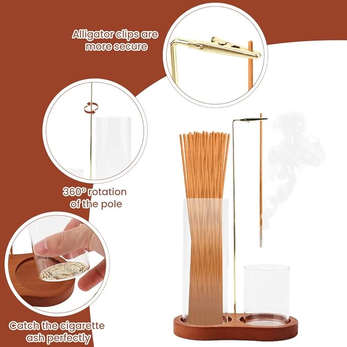 2 in 1 Incense Holder for Sticks, Anti-Ash Flying Incense Burne with Glass Ash Catcher and Incenses Sticks Storage, Hang Upside Down for Yoga, Spa, Meditation, Wooden Home Decor
