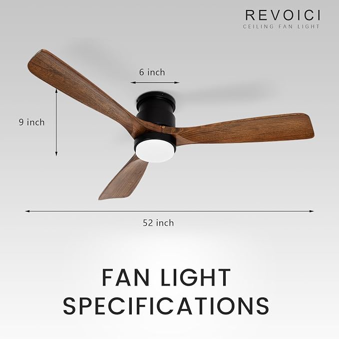 52 Inch Ceiling Fan with Lights Remote, Amber Solid Wood Ceiling Fan