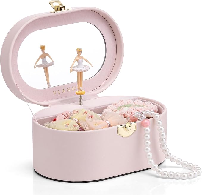 VLANDO Musical Jewelry Box for Girls - Kid Music Box with Ballerina for Birthday Bedroom Decor - Birthday Gift for Girls Ages 4 5 6 7 8-12 Year Old - Pink