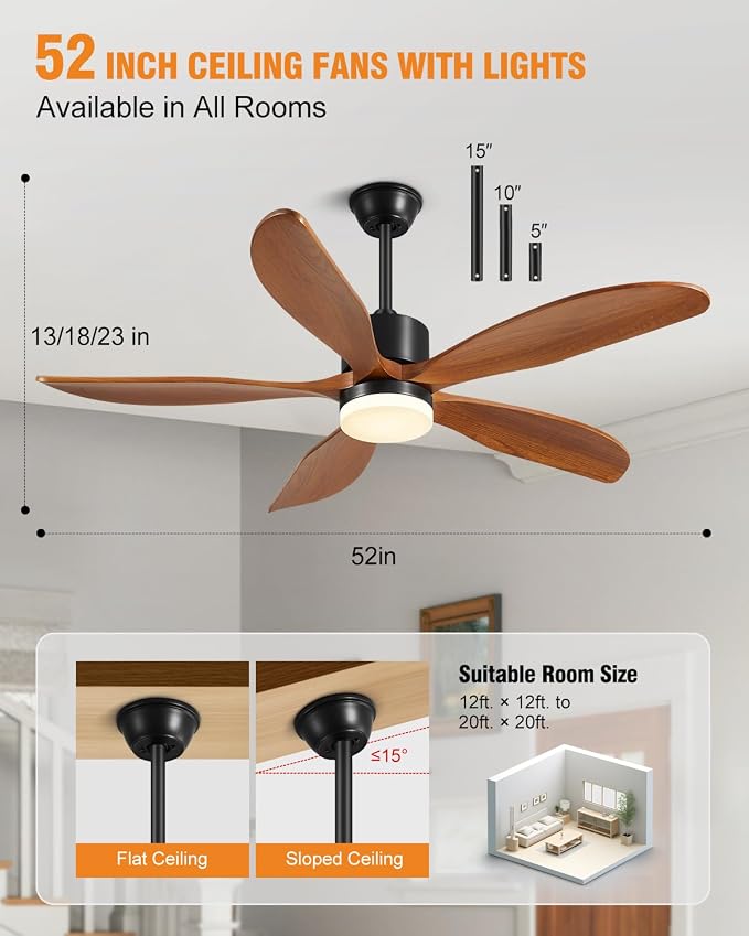 Yahada 60" Ceiling Fans with Lights and Remote 5 Blades Outdoor Fans Brown | Ceiling Fan with Light for Patios Indoor, ETL Listed, Timer, 6 Speeds, 3 Color, 6500 CFM, Reversible Quiet DC Motor
