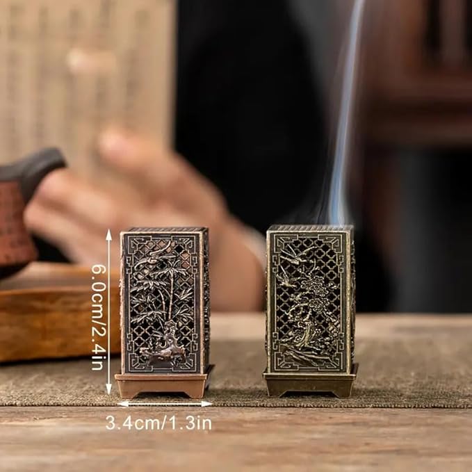 Ximimark 2PC Traditional Chinese Plum, Orchid, Bamboo, and Chrysanthemum Design Metal Incense Holder for Home Aromatherapy, Alloy Incense Burner Stand - Unscented Decoration Piece