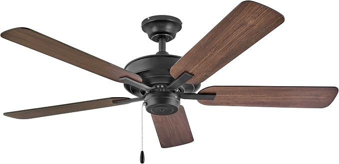 Hinkley Metro 52" Indoor/Outdoor Dual Mount Ceiling Fan, Flush Mount or Suspended by 4.5" Down Rod, Reversible Wooden Fan Blades, Matte Black, Remote Sold Separately