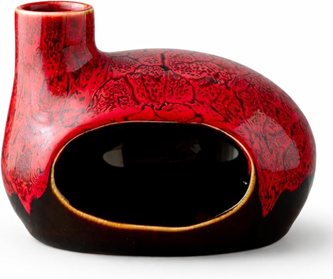 Handcrafted Ceramic Palo Santo Holder – Artistic Incense Burner for Meditation, Mindfulness and Zen Home Decor – Wabi-Sabi Style Cone Sculpture, Gift for Yoga, Relaxation & Aromatherapy (Red)