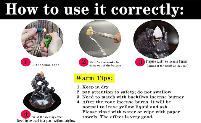 Dragon Backflow Incense Burner Waterfall Incense Holder Aromatherapy Ornament Handmade Ceramics Gift Home Decor, with 10 Backflow Incense Cones for Waterfall Burner