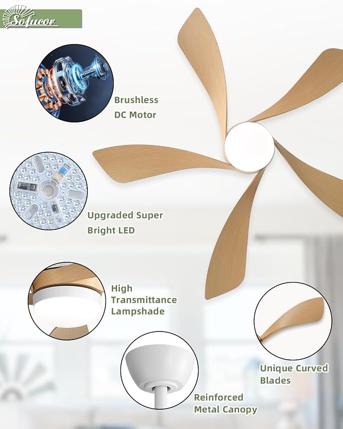 Sofucor 42" Smart Ceiling Fan, Outdoor Modern Ceiling Fans with Lights and Remote, Compatible with Alexa/Google/App, 3-Color Light 6-Speed Timing Reversible DC Motor for Living Room Bedroom Patio