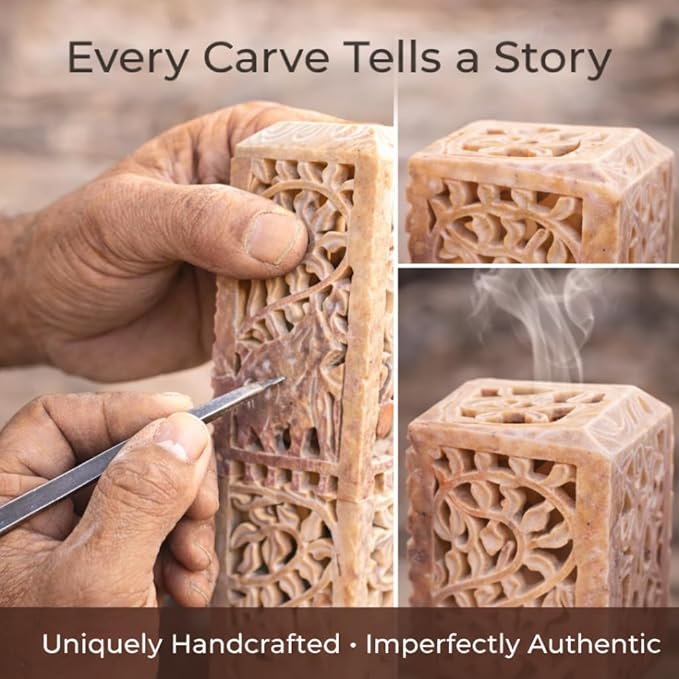 Handmade Stone Incense Stick Holder | Unique King Size Long Tower Burner | Camphore - Tealight - Dhoop Batti - Candles Holder for Yoga, Meditation and Home Decor. (Elephant)