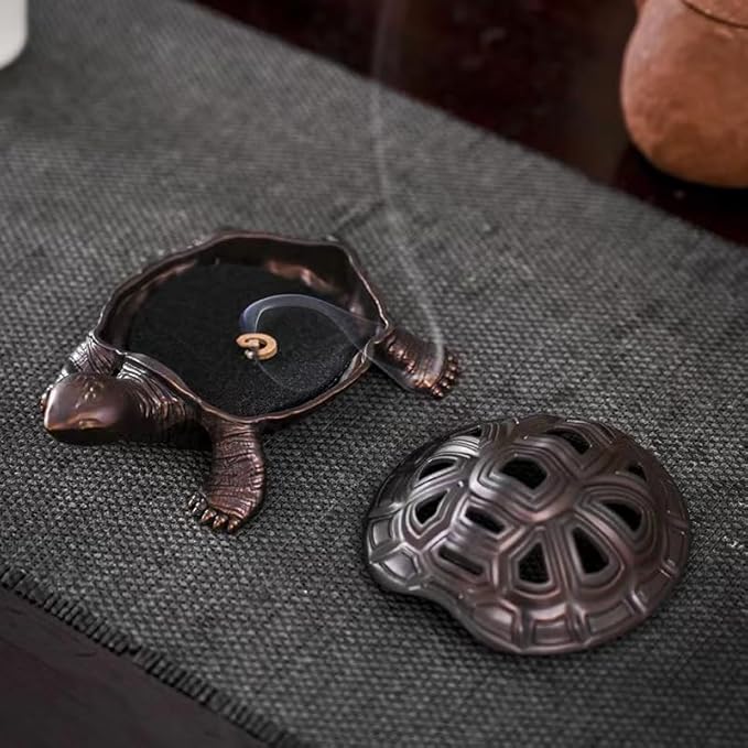 2Pcs Incense Burner, Incense Holder with Incense Stick Holder, Vintage Censer Metal Turtle Ash Catcher, use for Stick or Coil Incense Sage Cones