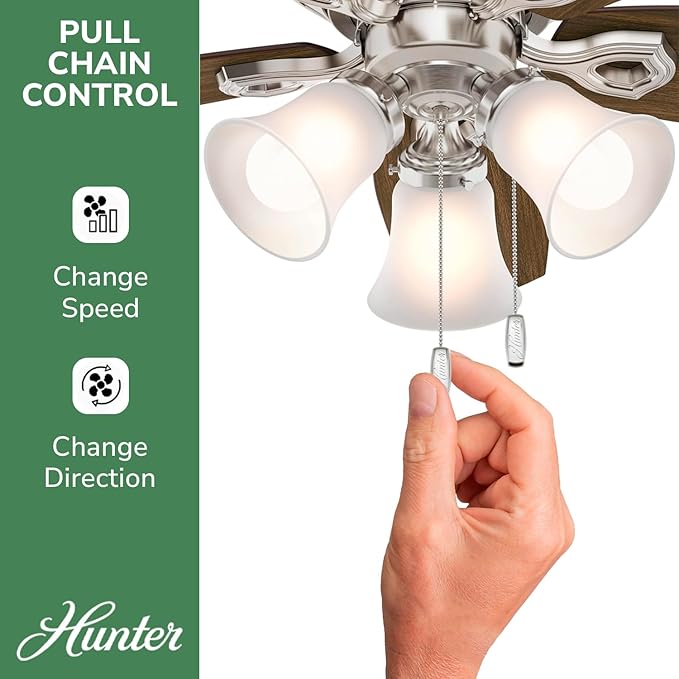 Hunter Builder, Indoor, Ceiling Fan, Pull Chain, 42 inch, Brushed Nickel