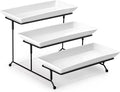 MALACASA 3 Tier Serving Trays for Party, Porcelain Serving Platters and Trays, 12 Inch Tiered Tray Stand, Fruit Tray, Trays for Serving Food, White Dessert Stand with Collapsible Sturdier Metal Rack | Tiered Serving Stand for Party, Fruit Tray, Trays f...