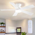 46 inch Ceiling Fans with Lights, White Flush Mount Ceiling Fan with Remote, 3CCT, LED Dimmable, Reversible, 6 Fan Speeds, Quite Low Profile Ceiling Fan with Lights Modern Bedroom Kitchen Indoor
