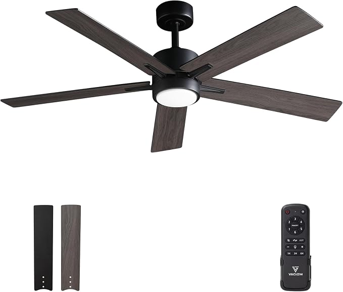 Ceiling Fan with Light Remote: 52 Inch Modern Bedroom Fans with Dimmable Tri-Color Temperature LED - Quiet Reversible DC Motor - Indoor Outdoor
