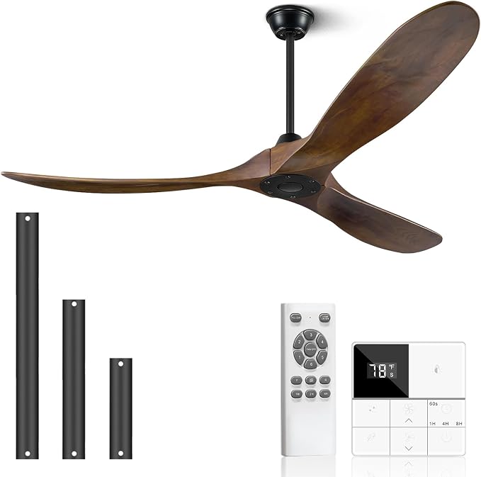Ceiling Fan without Lights 72 Inch Large outdoor Fan, Outdoor Ceiling Fan No Lights with Wall and Remote Control, 3 Blade Solid Wood Indoor Outdoor Ceiling Fans for Patios ETL Listed-Deep Walnut