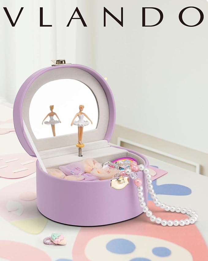 VLANDO Bithday Gifts for Girl, Musical Jewelry Box for Girls, Small Kid Music Box with Ballerina for Party Bedroom Decor, Gifts for Girls Kids - Purple