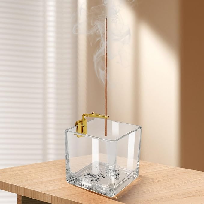 Incense Holder for Sticks: Long Time Burning Incense Burner with Glass Ash Catcher for Yoga Meditation - Installation Free Decoration Accessory for Home Room Apartment Decor