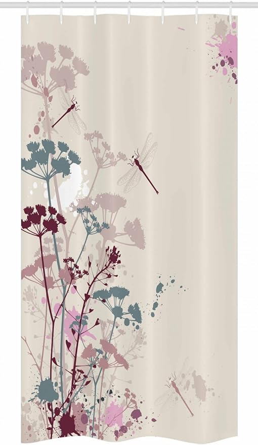 Ambesonne Dragonfly Stall Shower Curtain, Plants Petals Winged Bugs Soft Color Design Grunge Effects Vintage Style, Fabric Bathroom Decor Set with Hooks, 36" W x 72" L, Grey Yellow