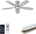 Ohniyou 42 Inch Ceiling Fan No Light, Low Profile Ceiling Fan with Remote and App Control, Flush Mount Ceiling Fan without Light for Bedroom Kitchen Covered Patios, Quiet DC Motor, Silver