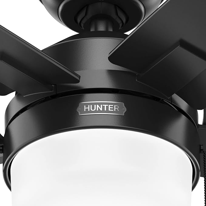 Hunter Anisten, Indoor, Ceiling Fan, with LED Light, 52 inch, Matte Black | Standard Mount, Pull Chain, 5 Blades, For Bedroom, Living Room, Includes Bulbs, 52485