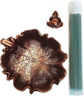 Bronze Copper Red Antique Style Lotus Flower Lily Pad Ash Catcher Incense Burner Holder Plate Zen Buddha Buddhist Meditation Decor w/Mini Lucky Frog & Sandalwood Scented Incense Sticks Gift Set