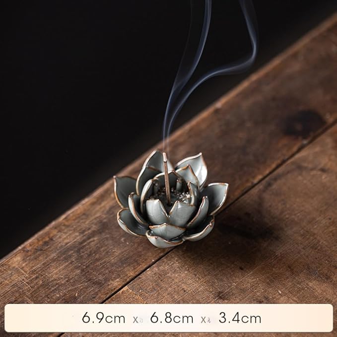 Ceramic Lotus Flower Thread Incense Burner Holder Handmade Zen Aromatherapy Incense Stick Tray for Office Teahouse Yoga Studios (Small)