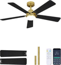 48 Inch Ceiling Fan with Lights and Remote, Downrod Mount, Sloped Ceiling Compatible up to 15°, Quiet Reversible DC Motor, 3CCT Dimmable LED, Gold Ceiling Fan for Bedroom Living Room