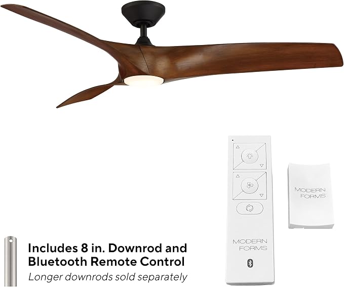 Modern Forms Zephyr 3 Blade 62 in. Indoor and Outdoor Smart Downrod Ceiling Fan with Remote Control - Integrated LED Selectable 4CCT 2700K-3000K-4000K-5000K - Matte Black/Distressed Koa