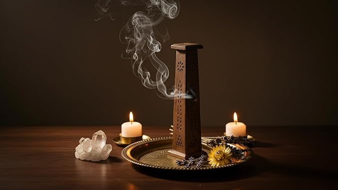 Wooden Incense Stick & Cone Burner Holder Tower Large Organic Eco Friendly Ash Catcher Agarbatti Holder Rustic Style Hand Carved for Meditation Yoga Aromatherapy Home Fragrance Products