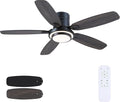 Hounberi 50 Inch Black Ceiling Fans with Lights and Remote, Modern Flush Mount Low Profile Ceiling Fan, 3CCT, Dimmable, Quiet DC Reversible Motor, for Bedroom Living Room Indoor/Outdoor Use