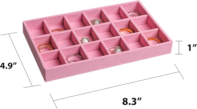 Frebeauty Jewelry Trays for Drawer,Set of 6 Jewelry Organizer and Storage | Velvet Material,Earring Holder Organizer,Stackable Jewelry Display for Vanity,Drawer Inserts for Rings,Studs,8.3×4.9 inch