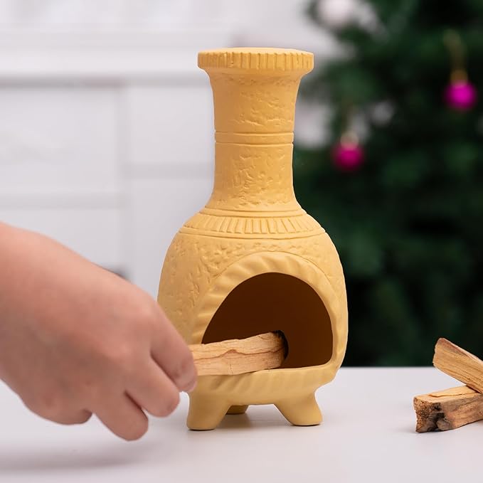 MOUGIGI Handcrafted Terracotta Palo Santo Burner - Mexican Style Chiminea Clay Incense Dish & Anxiety Relief, Mini Aromatic Home Altar with Chimney Design, Meditation Gift for Women/Mom