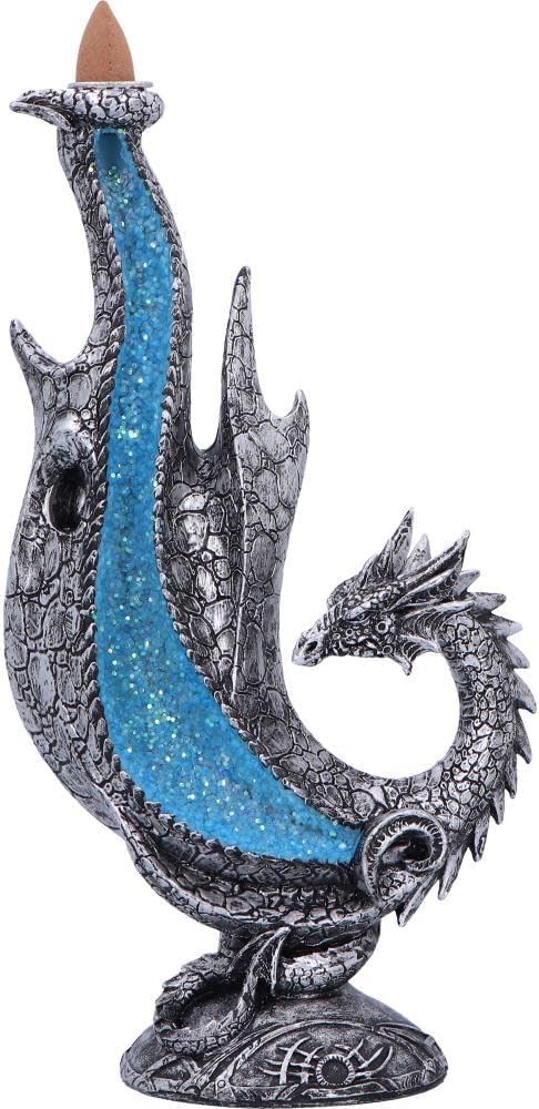 Nemesis Now Dragon Incense Burner - 24 cm Incense Backflow Waterfall - Mythic Decor for Collectors & Fans - Rune Base & Metallic Silver Dragon