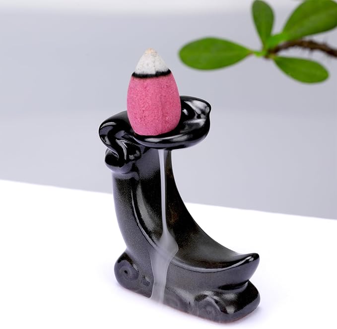 Moon Backflow Incense Holder Waterfall Incense Burner Mini Ceramic Incense Cone Holder Aromatherapy Home Decor for Meditation Yoga Office