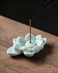 Zen Lotus Incense Stick Holder - Handmade Ceramic Ash Catcher Bowl for Home, Office, Yoga Studio Decor