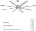 ZMISHIBO 84 Inch Industrial DC Motor Ceiling Fan, Large Ceiling Fan with 8 Reversible Blades, 3 Downrods, 6-Speed Remote Control, Home or Commercial Ceiling Fans for Porch/Garage/Shop, Nickel