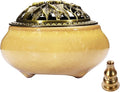 Miupoo Incense Burner and Cone Incense Holder with Brass Incense Stick Holder Ceramic Ash Catcher,Yellow