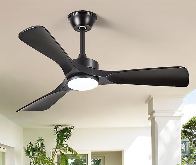 Black Ceiling Fan with Light: 42-Inch Ceiling Fan 3 Blades Low Profile Outdoor - Modern Ceiling Fans with Remote Control Quiet Reversible DC Motor for Patio Living Room