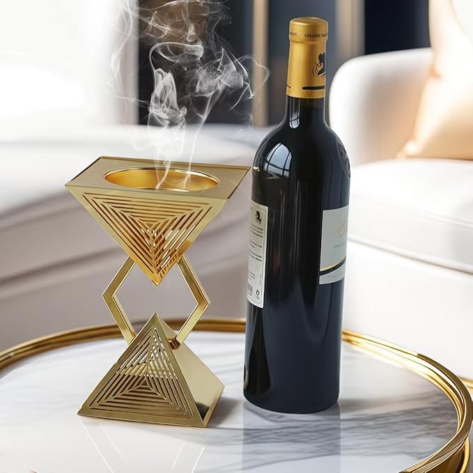 Geometric Charcoal Incense Burner Holder- Gold Electroplated Metal Burner with Anti-Oxidation Coating, Premium Bakhoor Burner for Home Decor and Meditation, Unique Triangle Design Spiritual Gift