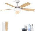 Roomratv Ceiling Fans with Lights,52 inch Smart Ceiling Fans with Dimmable LED Light Compatible with Google Home Alexa App Control(white