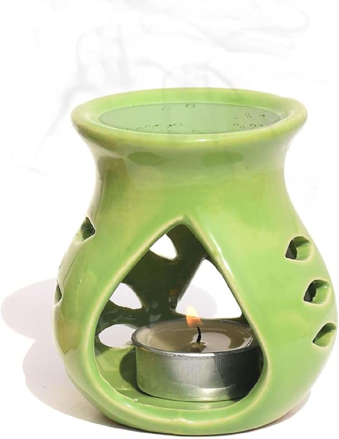 Ceramic Essential Oil Burner Wax Melt Burners |Aromatherapy| Ceramic Oil Diffuser| Candle Tealight Holder (Set of 1) Home Bedroom Decor Christmas Housewarming Gift, Green