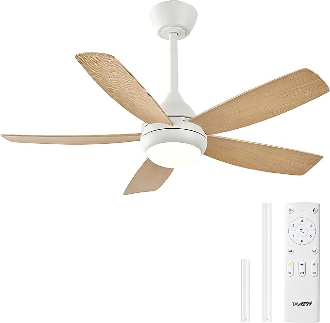 42 inch Ceiling Fan with Lights, 5 Blades, 6 Speeds DC Reversible, Dimmable, Low Profile Ceiling Fan with Light and Remote Control for Bedroom or Living Room