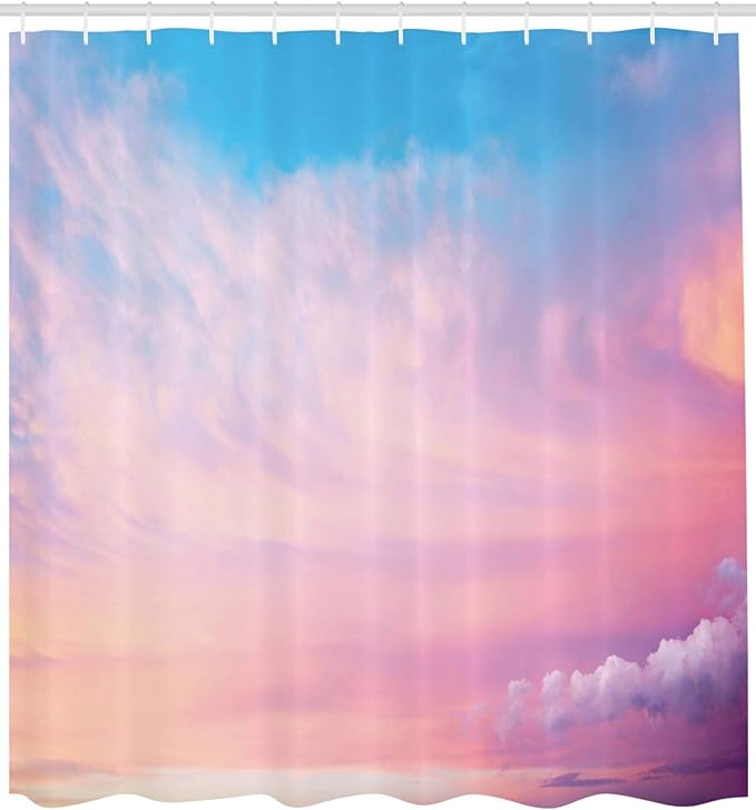 Ambesonne Clouds Shower Curtain, Mystic Sky with Fluffy Clouds Heavenly Inspirational Hope Pastel Colored Nature Theme, Cloth Fabric Bathroom Decor Set with Hooks, 69" W x 75" L, Navy Hot Pink
